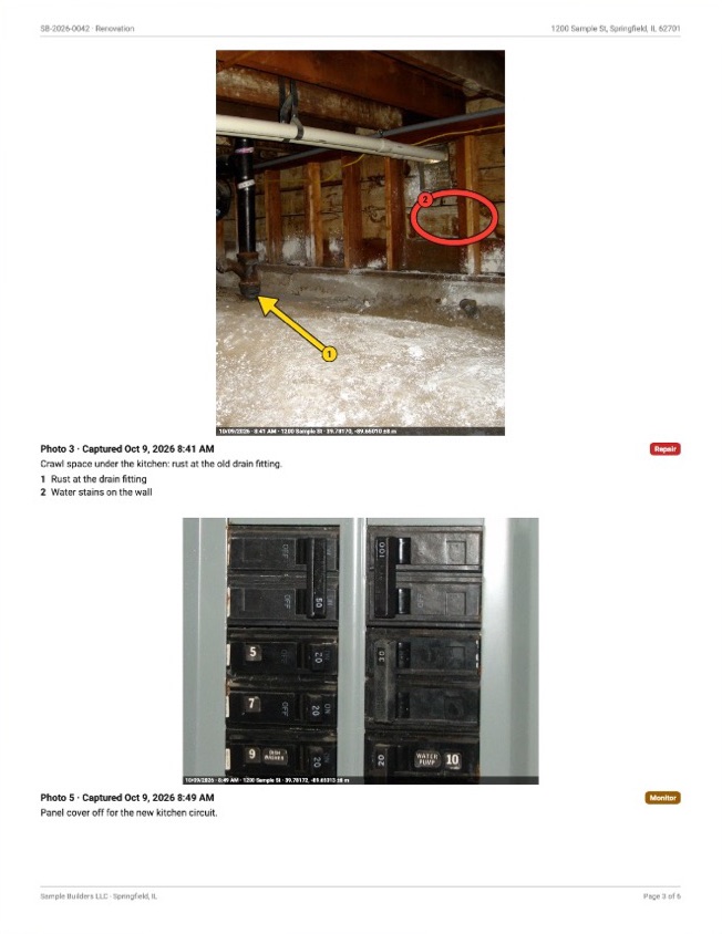 The photo page of a sample InspectCam Pro report.