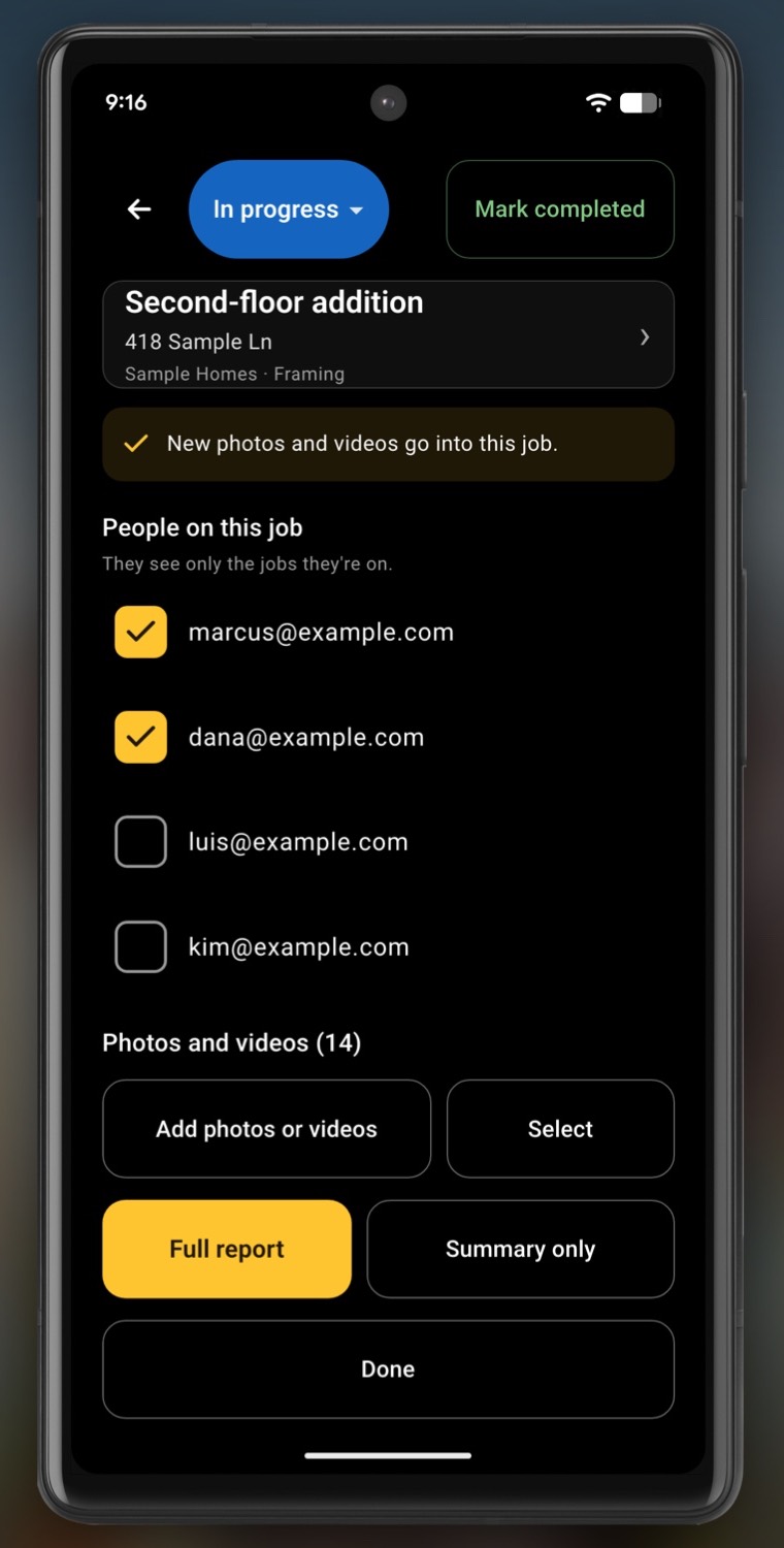 InspectCam Pro’s page for a sample company job.